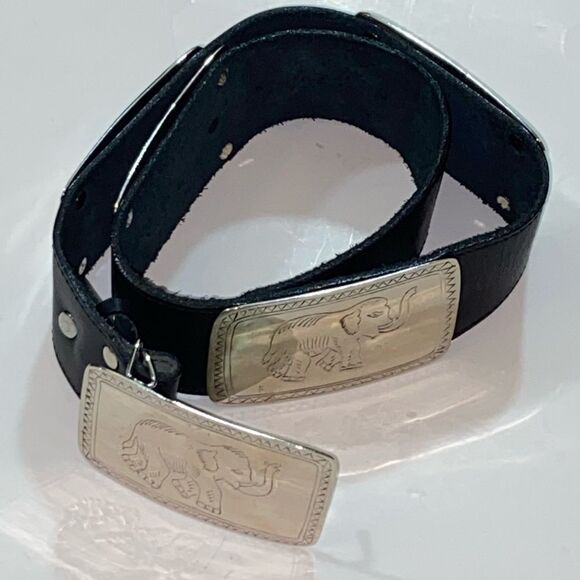 Streets Ahead Concho Black Belt with Tone Silver Elephants Accents Leather - Picture 1 of 16